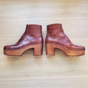 NEW Swedish Hasbeens Mikaela Brown Leather Platform Clog Boots